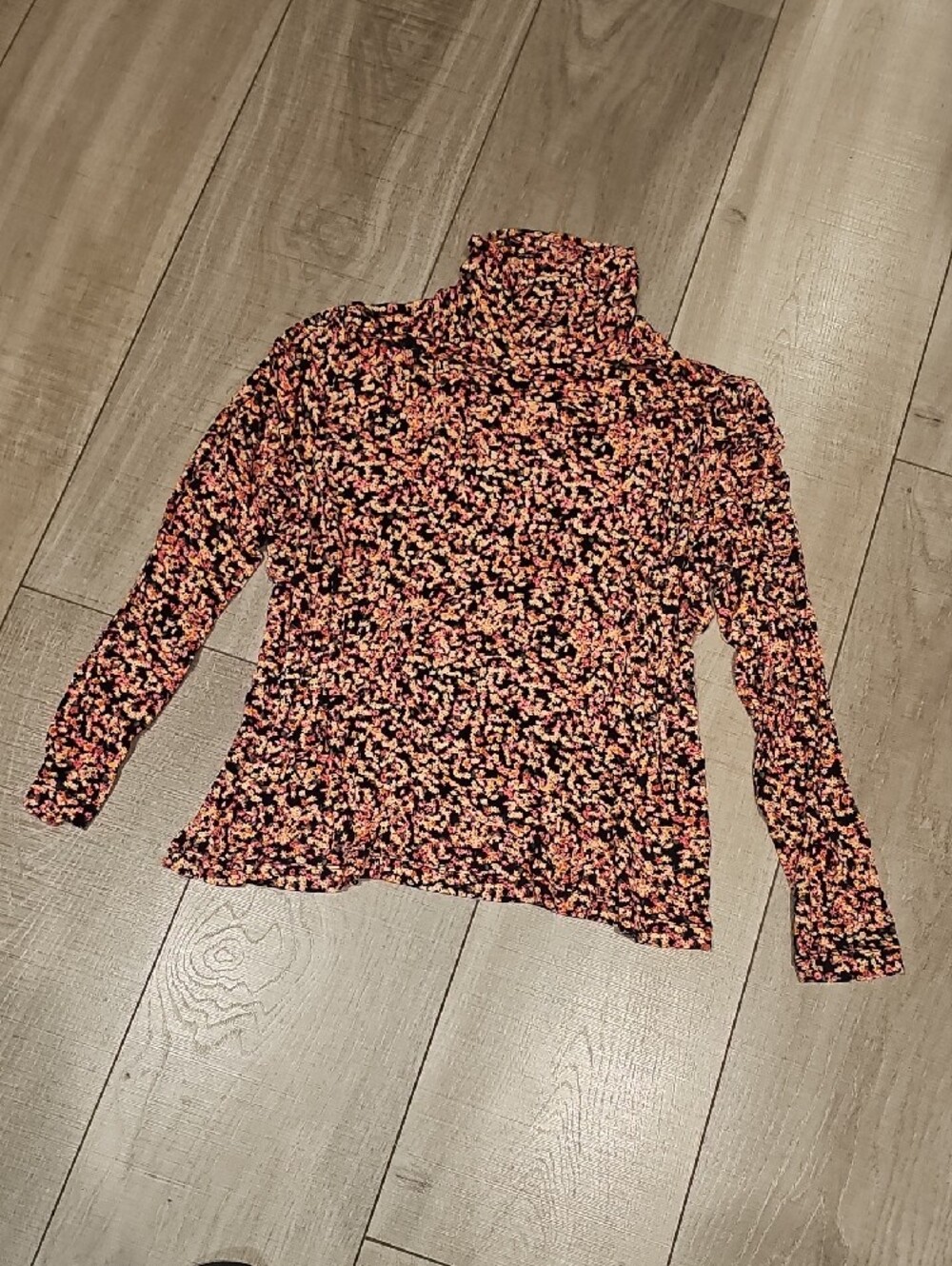 Extremely Soft H&M Mock Neck Long-Sleeve Top with Pink & Orange Floral Print